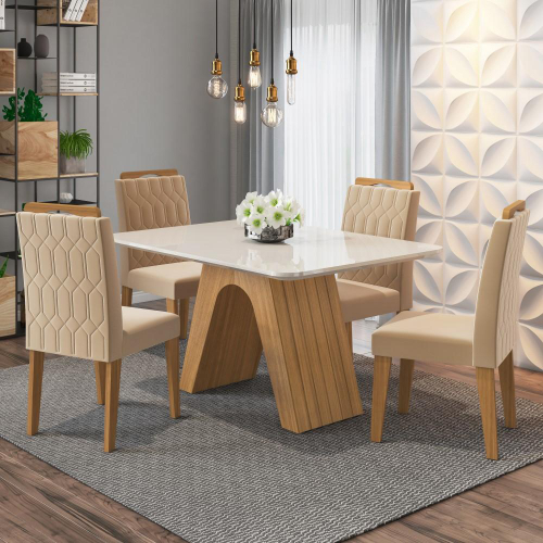 Conjunto Mesa Retangular com Base 6 Cadeiras MDF Branco e Preto Lilies  Móveis – Lilies Móveis