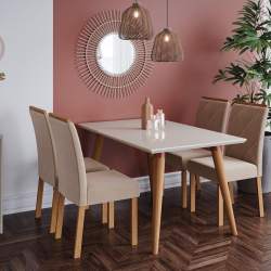 Kit Conjunto Sala De Jantar Mesa Tampo mdf Vidro 130 Cm Com 4 Cadeiras Marrom Madeira Off White é boa?