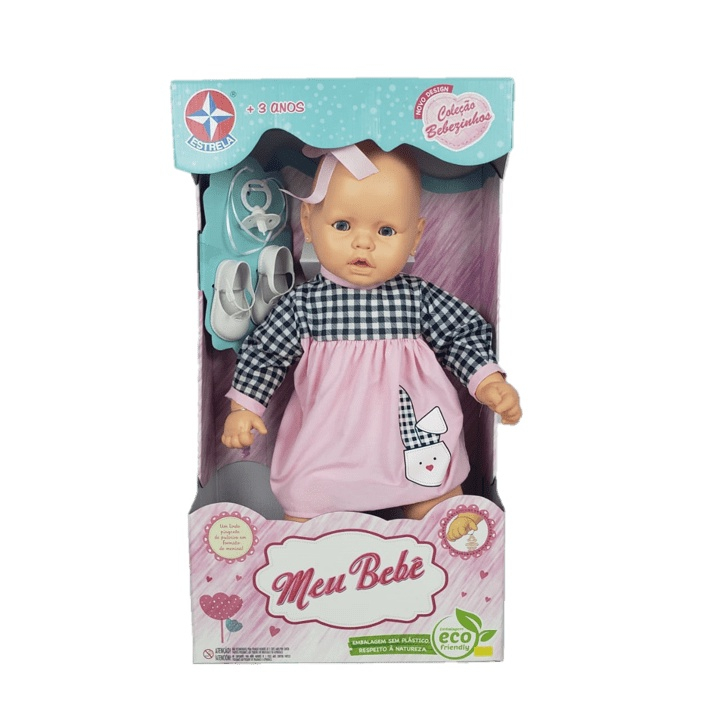 Boneca Bebê Reborn 60cm Roupa Xadrez Cabelo Longo Envio Já