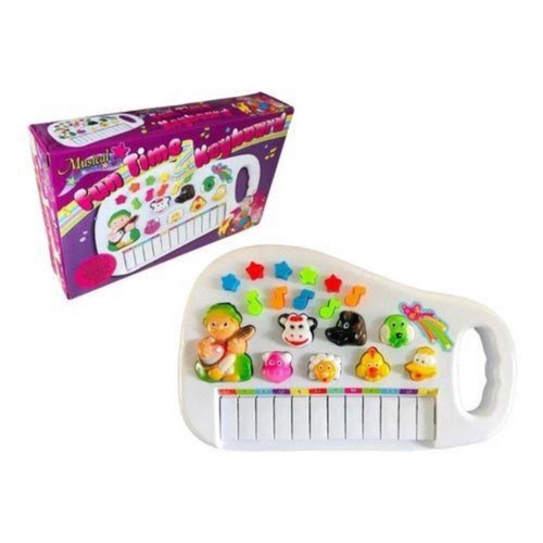 Brinquedo Piano Animal Branco com Sons de Animais e Led Canta Ia