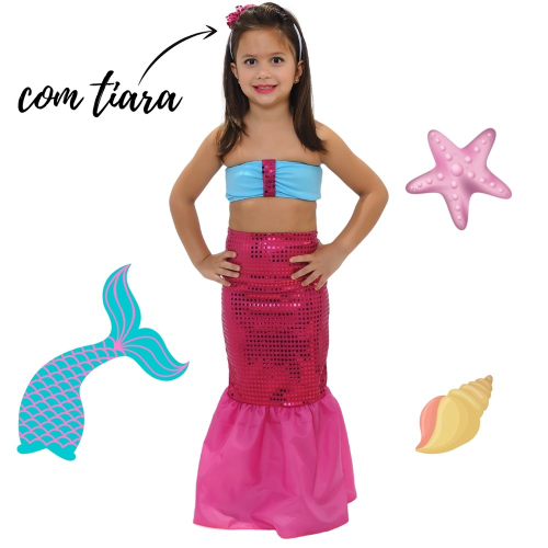 Fantasia Pequena Sereia Ariel com Cauda Infantil - Fantasia Kids