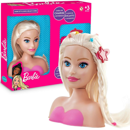 Boneca Barbie Maquiar e Pentear Busto 3 Acessorios - Pupee