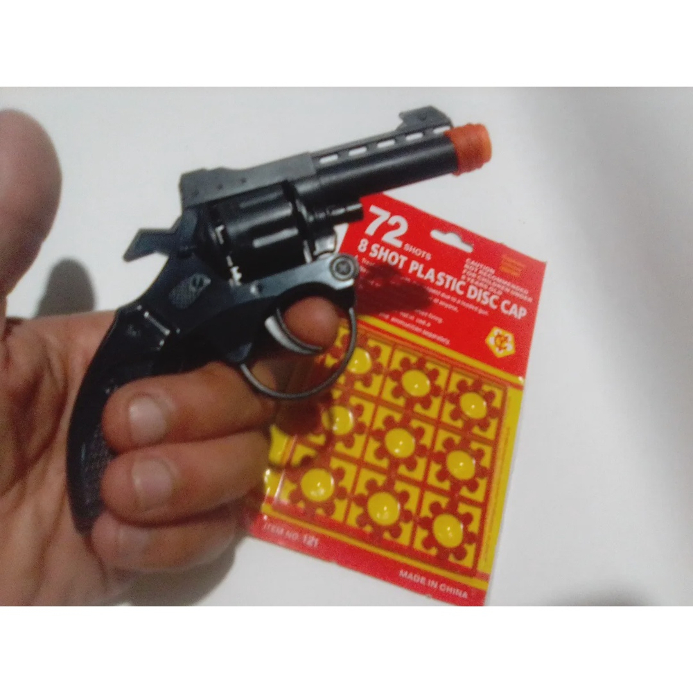 Pistola Cap Gun Arminha Brinquedo Prata Espoleta Plástico - Desconto no  Preço