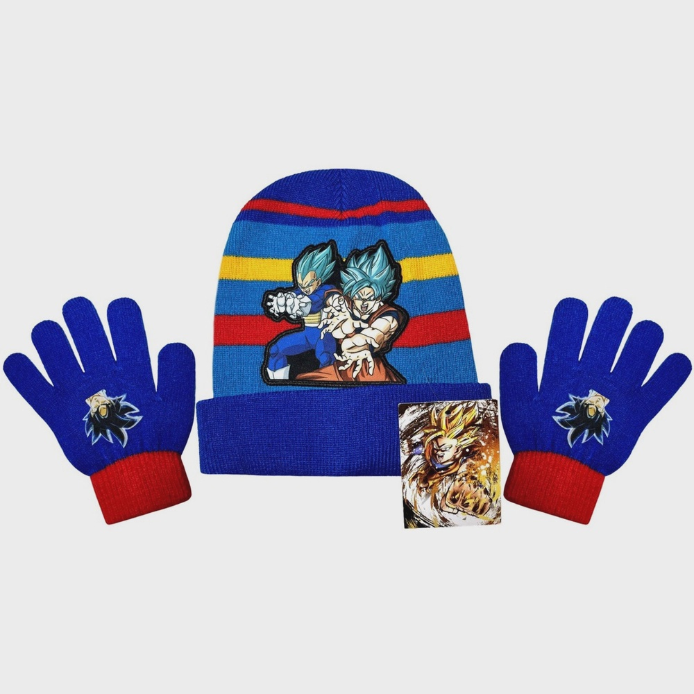 Kit Acessórios Inverno Infantil Menino - Estampa Personagens Boneco Desenho  Goku Anime - Azul - Dragon Ball: Touca Gorro + Luvas