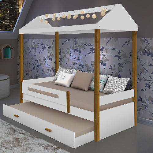 Cama Infantil Casa de Boneca com Cama Auxiliar e Luz/LED Pura