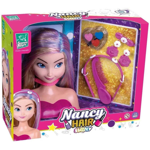 BONECA BUSTO “NANCY HAIR SHINY” PARA FAZER PENTEADOS E MAQUIAGEM – SUPER  TOYS – REF. 518