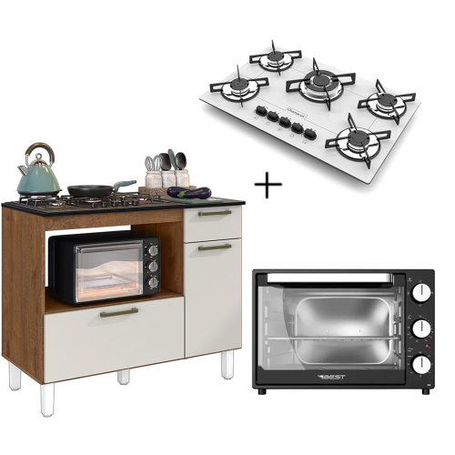 Kit Balcão Cooktop 2 Porta 1 Gav. C/fogão Cooktop 5 Bocas