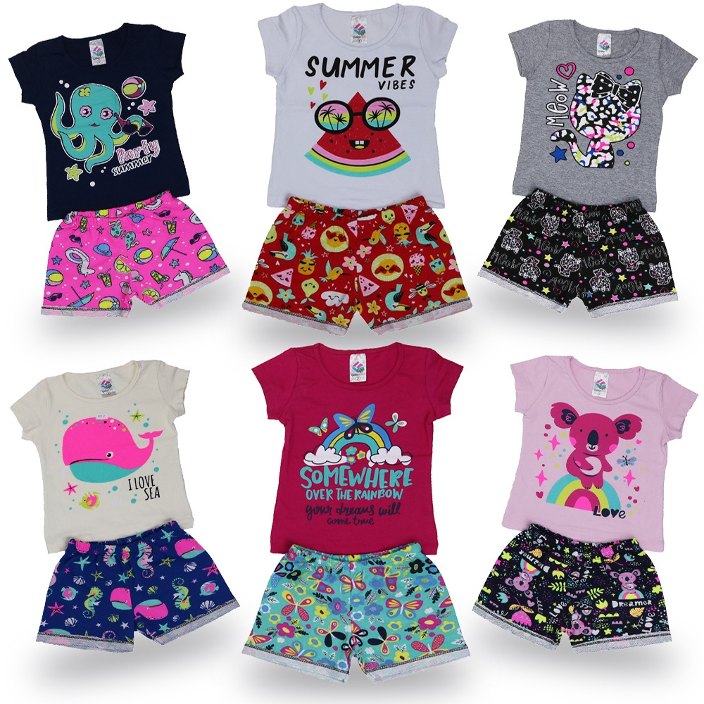 Combo Conjuntos Infantil Menina Roupa Blusinha Manga Curta De Crian A Feminina No Shoptime