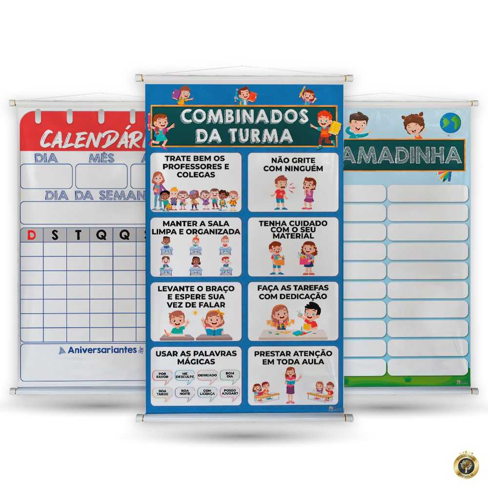 Kit 3 Banners Escolar Calendário Chamadinha Combinado no Shoptime