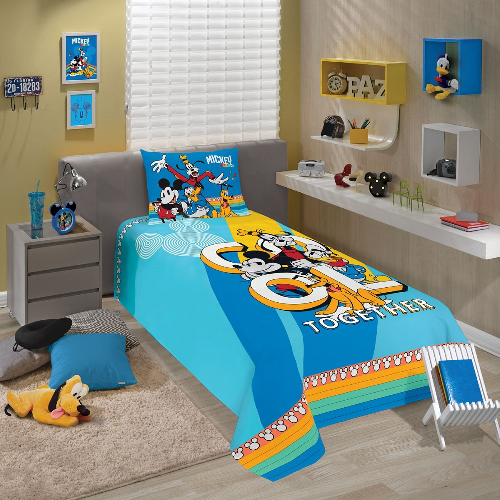 Jogo de Cama Infantil Mickey 3 Peças Lepper (2 Lençois e 1 Fronha)