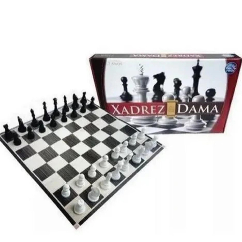 Jogo Xadrez e Dama de Mesa Combo 2 em 1 Tabuleiro Barato Kit no