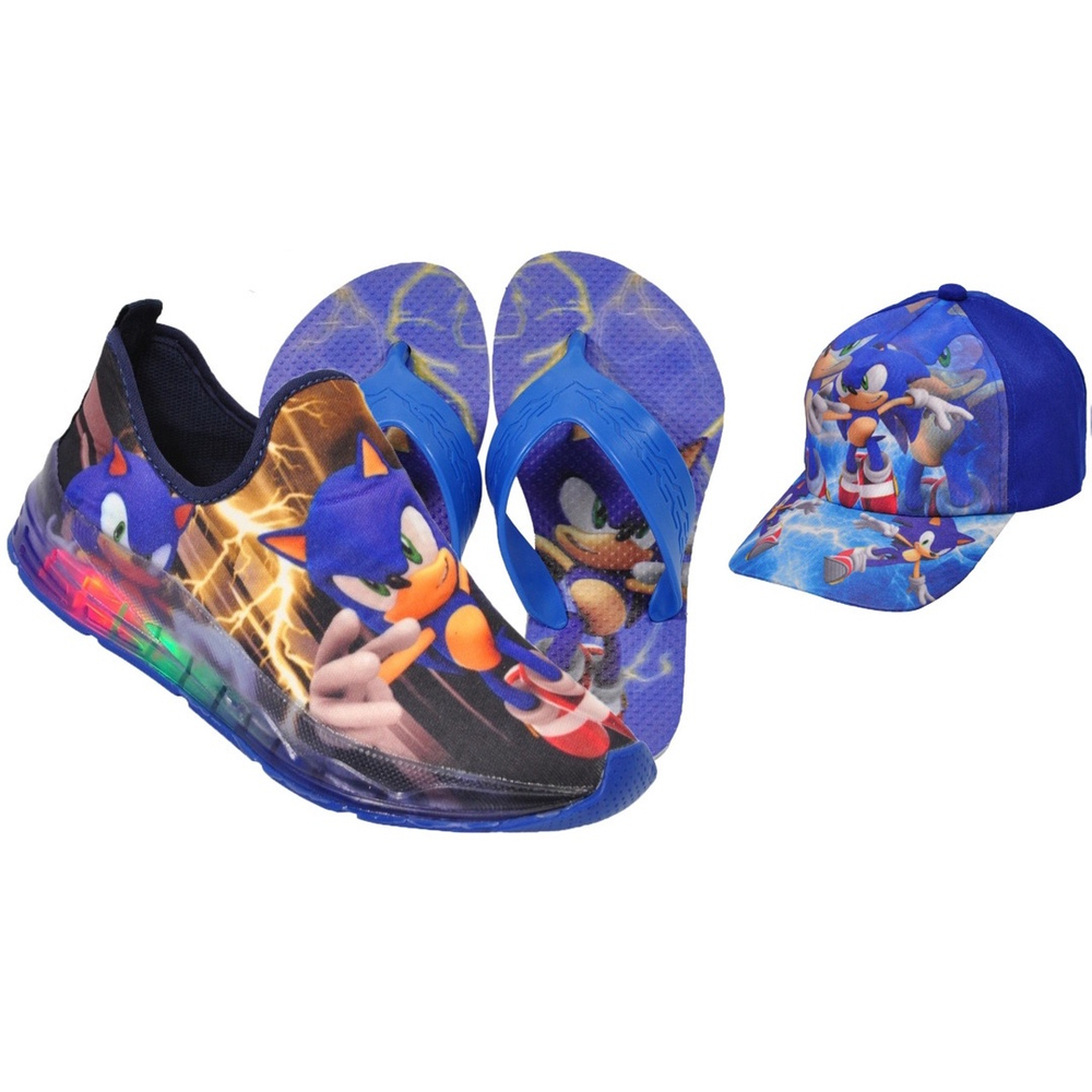 Tênis Infantil Masculino Slip On Personagem Sonic Carros Preto Básico +  Chinelo