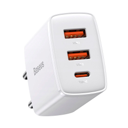 Menor preço em Carregador Triplo USB + Tipo C 30W pd Branco Baseus CCXJ-E02