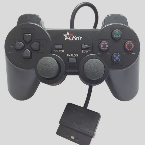 Controle Compatível Com PlayStation 2 Com Fio Para Video Game Com Vibração  E Conexão USB Analógico Compatível Com Computador Preto LINHA PREMIUM DUPIN