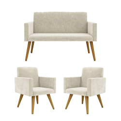 Kit Sofá Namoradeira + 2 Poltronas Decorativas bege Menor preço em Kit Sofá Namoradeira + 2 Poltronas Decorativas bege