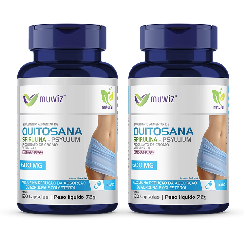 Quitosana Spirulina Psyllium 600mg 120 Cáps Muwiz 2 Potes | Submarino