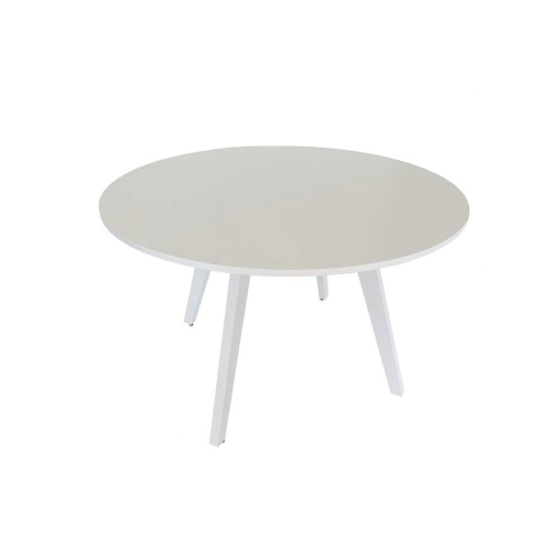 Conjunto Mesa de Jantar Neiva Redonda Vidro Creme e 6 Cadeiras Curvata  Linho Árido : Sala de Jantar - Sala de Jantar Completa : Julia Arns