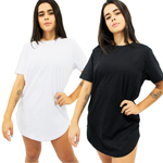 Kit com 2 Camiseta Longline Feminina Camisa Oversized Blusa Longa Básica TropiCaos