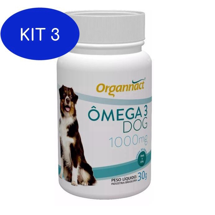 Kit 3 Omega 3 Dog 1000 Mg Organnact Frasco 30 cápsulas 30 em Promoção