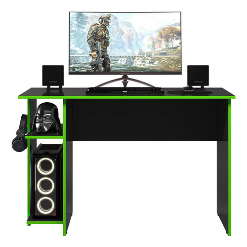 Mesa Escrivaninha Gamer com 4 Nichos B24 - Preto/Verde - Nova