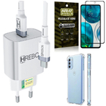 Kit Capinha Moto G52 + Carregador Turbo 18W Tipo C + Película