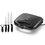 Sanduicheira Mini Grill Multilaser Gourmet Preto 750W Conjunto Jogo De Facas Cabo Preto Inox 3 Peças Com Descascador Kit
