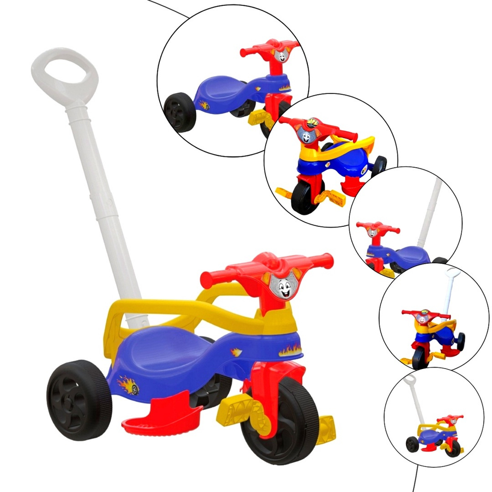 Triciclo Motoca Velotrol Infantil Para Menino e Menina Motoquinha 3 Rodas  com Pedal e com Triciclo com Empurrador Tico-Tico