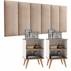 Conjunto Cabeceira Casal 1,40 Julia Bege com Kit 2 Mesas de Cabeceira rpm Off White/Canela - Lojas rpm é boa?