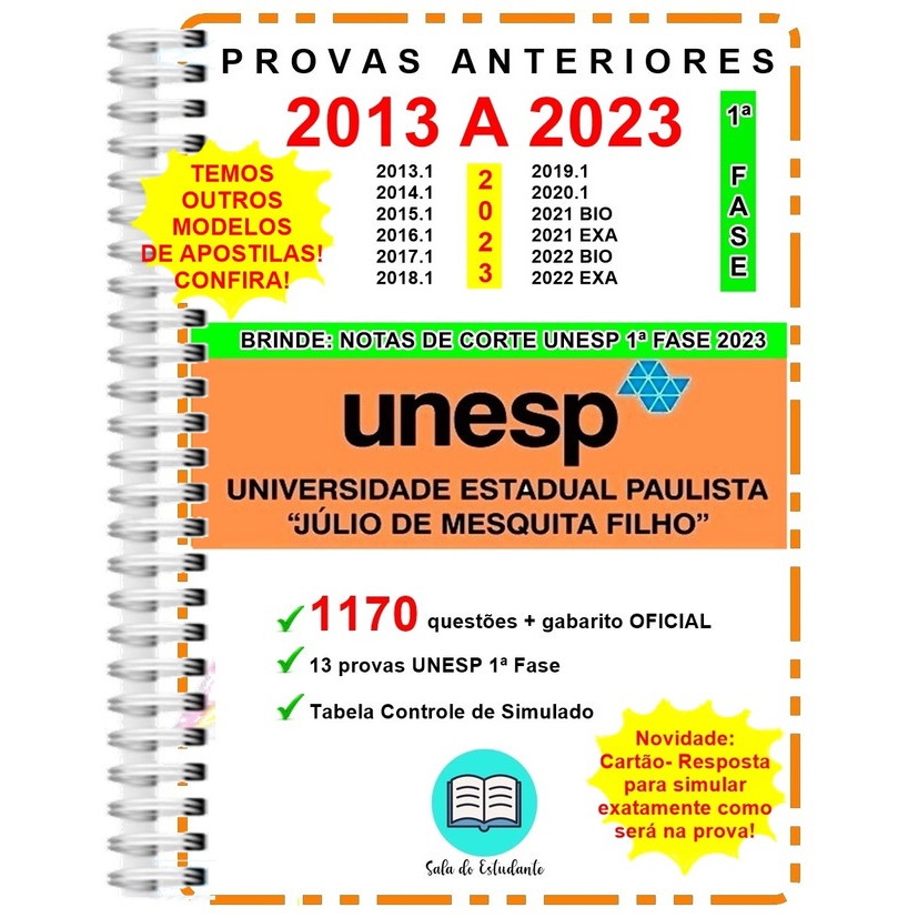 Apostila Unesp 1 Fase 2024 - Provas 2013 A 2023 + Gabarito Oficial Em ...