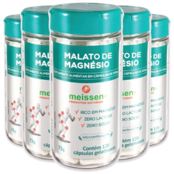 Kit 5 Malato de Magnésio Puro 120 Cápsulas Gelatina Meissen Menor preço em Kit 5 Malato de Magnésio Puro 120 Cápsulas Gelatina Meissen