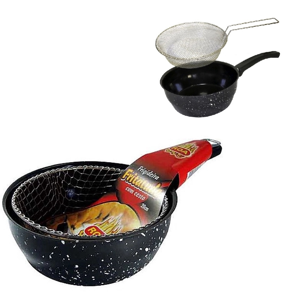 Frigideira Fritatudo Com Cesto 20cm Panela Fritadeira Esmaltada Roa Em frigideira-fritatudo-com-cesto-20cm-panela-fritadeira-esmaltada-roa-em