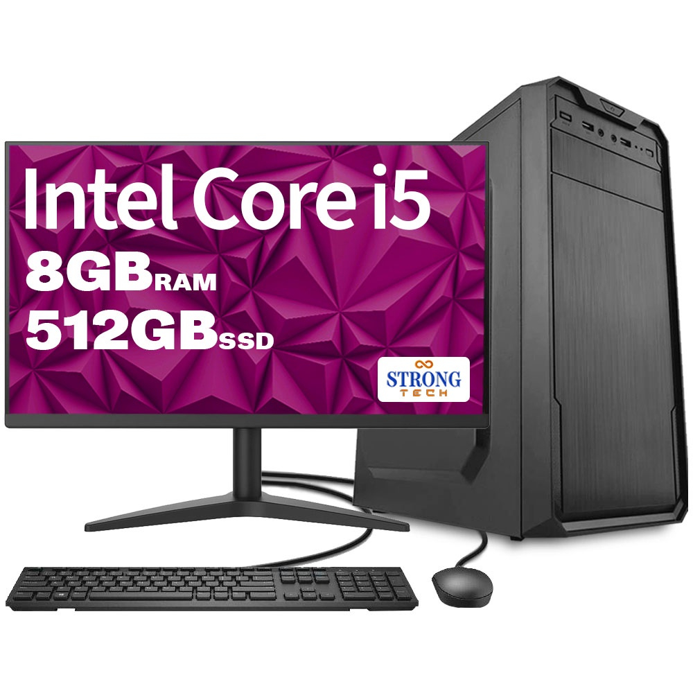 Computador completo intel core i5 8gb ssd 512gb monitor led hdmi strong