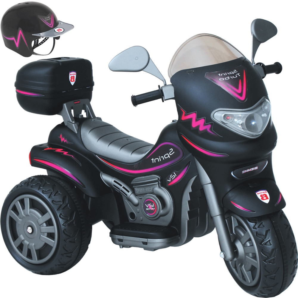 Moto Eletrica Infantil Sprint Turbo Biemme Rosa Pink 12V Capacete - Maçã  Verde Baby