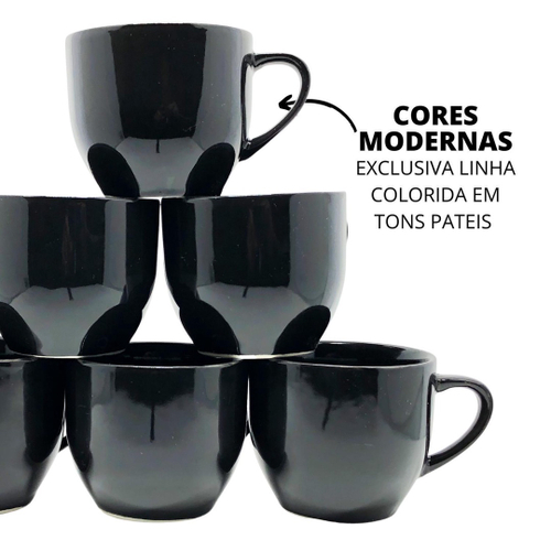 Jogo de Café Chá Completo Cerâmica Poá Preto Kit 11 Peças no Shoptime