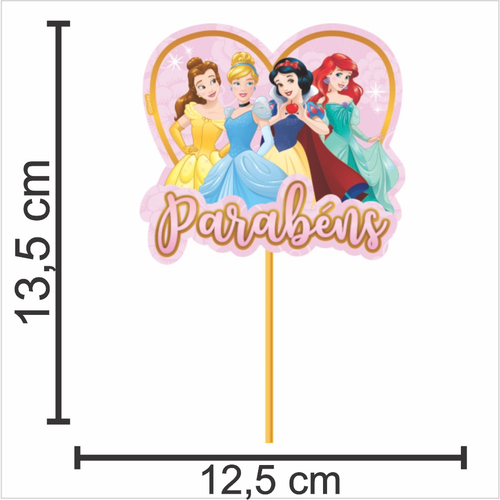 Topo de Bolo Impresso - Princesas Disney - 01unidade - Piffer