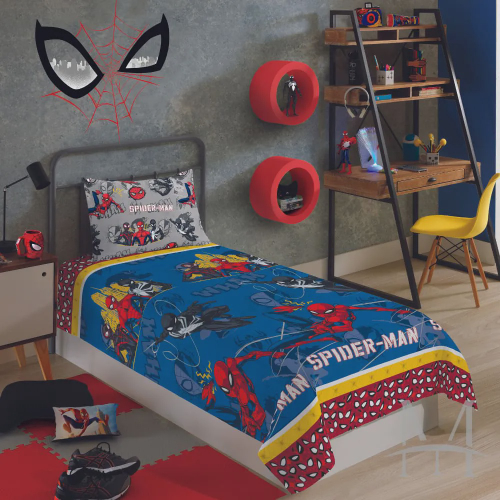 Jogo De Cama Infantil Homem Aranha 4 Peças Com Edredom Decor em