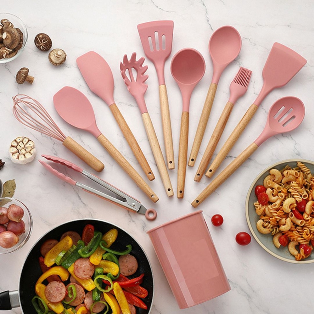 Kit Jogo de Cozinha Rosa 7 Utensílios de Silicone Pote Inox na Americanas  Empresas