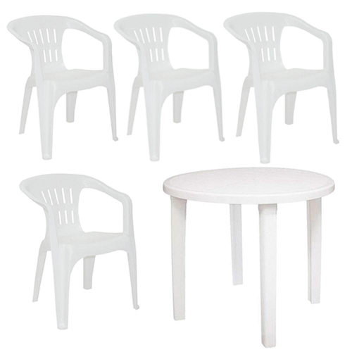 Conjunto de 1 Mesa com 4 Cadeiras sem Braço Branco Gelo REI DO PLÁSTICO