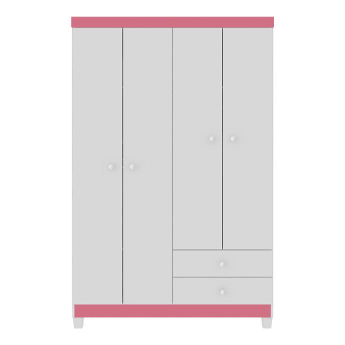 Guarda Roupa Infantil 4 Portas 2 Gavetas Branco Rosa - Imagem 4