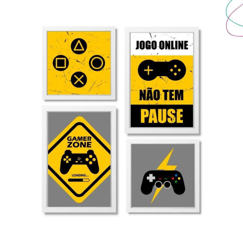 Quadro decorativo desenho jogo tabuleiro de xadrez amarelo