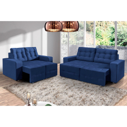 Jogo de Sofá Califórnia 2 e 3 Lugares Retrátil Suede Liso Azul - Premium Box é boa?