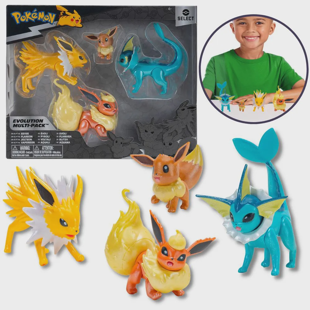 Pokemon Select Eevee, Flareon, Jolteon & Vaporeon Evolution Figure