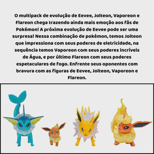 Bonecos Evolução Eevee Flareon Jolteon Vaporeon Pokémon