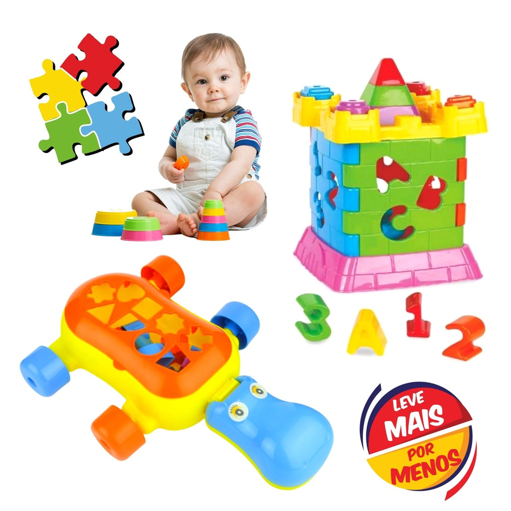 Kit Brinquedo Educativo Bebe 1 Ano Encaixe Didatico Infantil