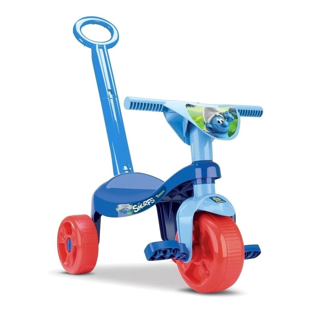 Motoca infantil com empurrador com haste triciclo azul