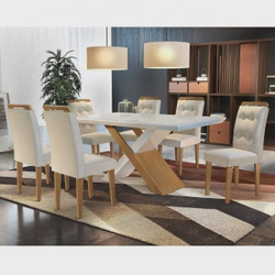 Mesa Rufato Imperatriz Reto 180 + 6 Cad Imbuia/Creme Menor preço em Mesa Rufato Imperatriz Reto 180 + 6 Cad Imbuia/Creme
