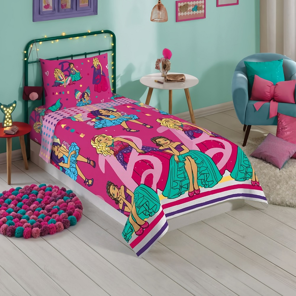 Jogo Cama Menina Barbie 100% Algodão 3 Peças 150 Fios Mattel