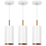 Kit 3 Lustres Pendente Bilboquê Cilindrico Branco Com Cobre