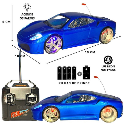 Carro Carrinho Azul de Controle Remoto Ferrari Rebaixado Neon c/ Luz no  Shoptime