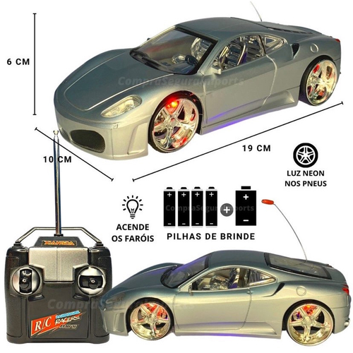 Carro Carrinho Cinza de Controle Remoto Ferrari Rebaixado Neon c/ Luz no  Shoptime